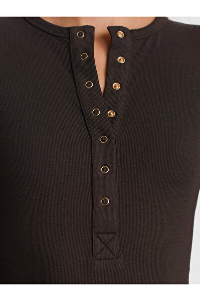 Dilvin 32024 Μικτό ύφασμα με κουμπώματα-Σκούρο καφέ