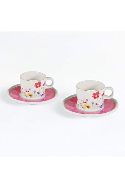 Güral Porselen Mental 4 Piece 2 Person Coffee Cup Set Pink 67092