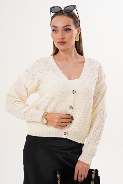 ŞİMAL Women's Four Button Patterned Knitwear Knitted Cardigan 255373 -