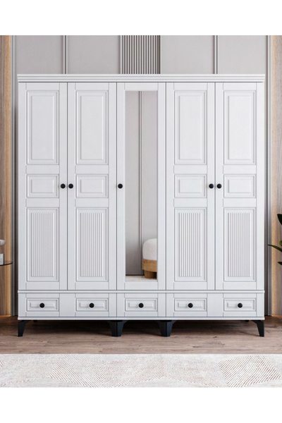 miracool Terra 5 Kapılı Dolap / %100 MDF / Ücretsiz Kurulum / Beyaz