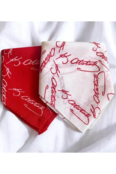 Herşey Nota Atatürk Imzalı Kırmızı ve Beyaz 2'li Renk Unisex Bandana Fular 23...