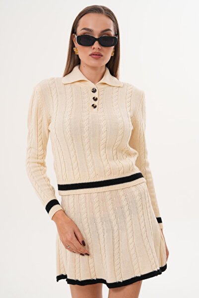 ŞİMAL Kadın Polo Yaka Etekli Triko Örme Takım 255171 -