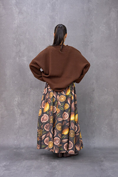 KÜÇÜĞÜM BUTİK Coffee Lemon Patterned Balloon Skirt