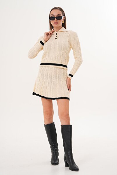 ŞİMAL Kadın Polo Yaka Etekli Triko Örme Takım 255171 -