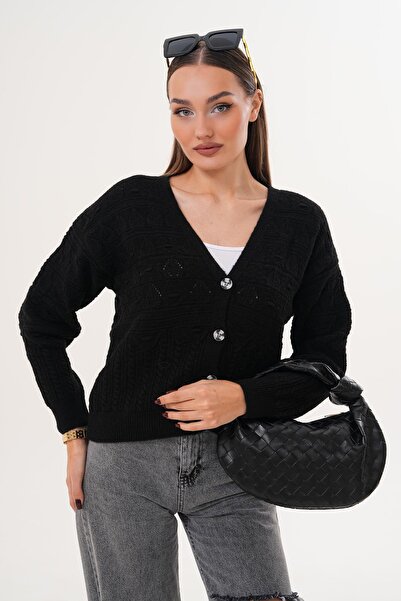 ŞİMAL Kadın Dört Düğmeli Desenli Triko Örme Hırka 255373 -