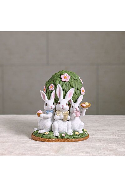 Danube Home ديكور ثلاثي على شكل أرنب مزهر | تمثال حديقة لطيف بثلاثة أرانب | ز...