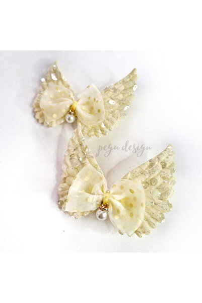 pegu baby collection Yellow Frilly Angel Wing 2-Piece Bow Pearl Child's Presc...