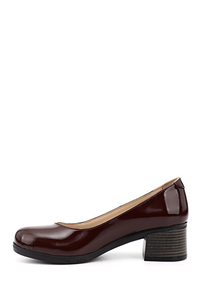 GÖNDERİ(R) Women / Girls Burgundy Patent Leather Short Thick Heeled Genuine Leather Shoes