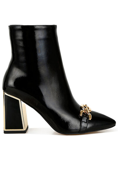 london Rag حذاء نسائي أسود اللون بتفاصيل سلسلة معدنية