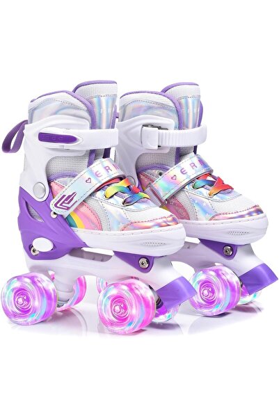 Generic ERNAN 4 Wheel Adjustable Roller Skates with Glow-in-the-Dark Wheels, Kids Skates, Beginner Kids Gift