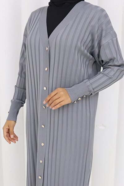 benguen Μακριά ζακέτα με σχέδιο N3257 Γκρι