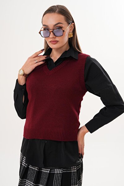 ŞİMAL Kadın V Yaka Şardonlu Triko Örme Süveter 255169 -