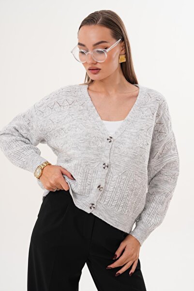 ŞİMAL Women's Four Button Patterned Knitwear Knitted Cardigan 255373 -