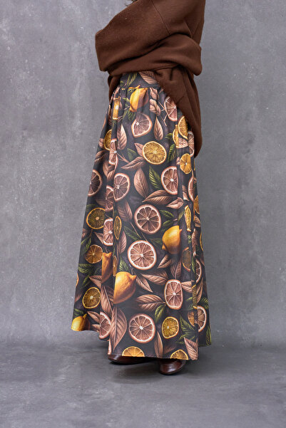 KÜÇÜĞÜM BUTİK Coffee Lemon Patterned Balloon Skirt