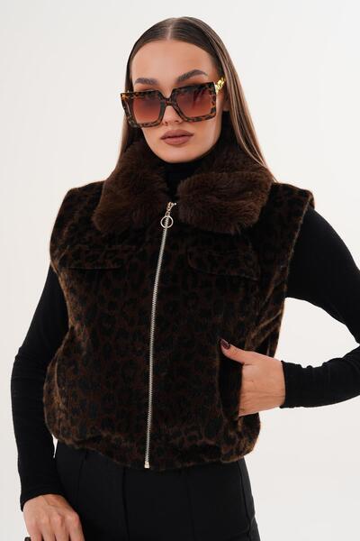 ŞİMAL Vestă cu pene cu model leopard pentru femei 255380 -