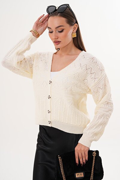 ŞİMAL Women's Four Button Patterned Knitwear Knitted Cardigan 255373 -
