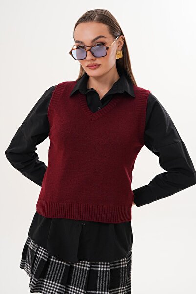 ŞİMAL Kadın V Yaka Şardonlu Triko Örme Süveter 255169 -