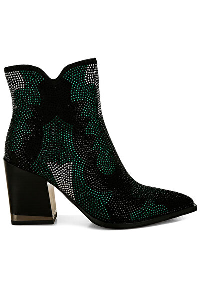 london Rag Women Rhinestones Embellished Block Heel Boots in Green