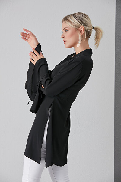 MONAMORE KOLLAR İSPANYOL YANLAR YIRTMAÇLI UZUN ELEGANT GÖMLEK