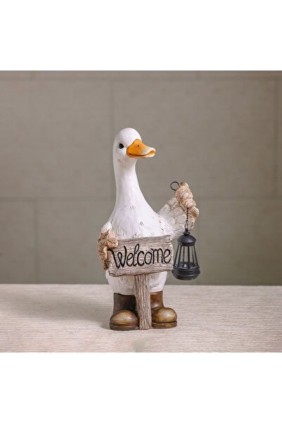 Danube Home فانوس بطة من MGO | تمثال خارجي مزخرف للباحات والحدائق - ٢١.٧×٢١.٢...