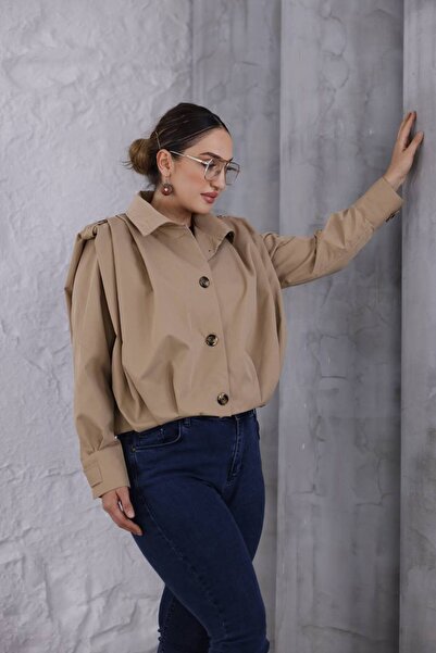 BRGCLOTHING Z.R KOLLARI BÜZGÜLÜ VATKALI KISA TRENÇKOT CEKET