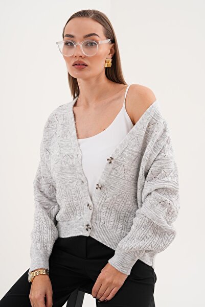 ŞİMAL Women's Four Button Patterned Knitwear Knitted Cardigan 255373 -
