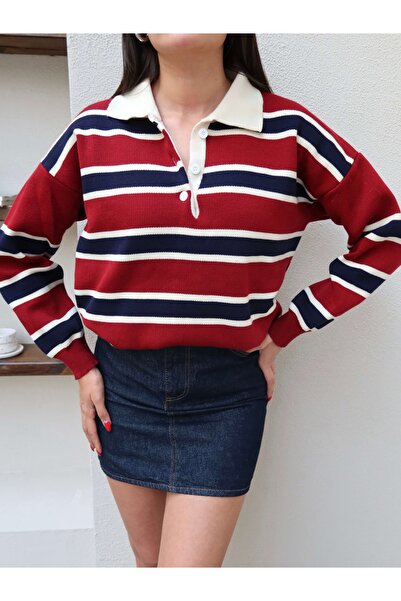 ESRAHELVACI Polo Collar Striped Knitwear Sweater