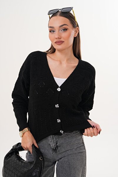 ŞİMAL Kadın Dört Düğmeli Desenli Triko Örme Hırka 255373 -