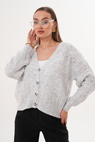ŞİMAL Women's Four Button Patterned Knitwear Knitted Cardigan 255373 -