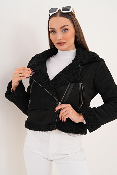 ŞİMAL Women's Cross-Zip Suede Jacket 255118 -