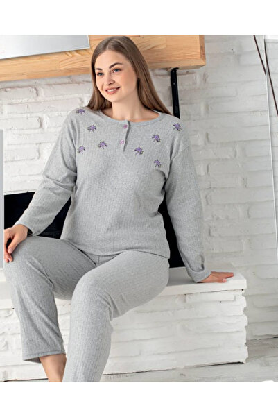 Hugglii Gray Embroidered Women's Cotton Pajama Set