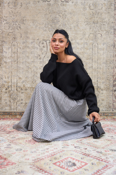 KÜÇÜĞÜM BUTİK Black Boat Neck Oversize Knit Sweater