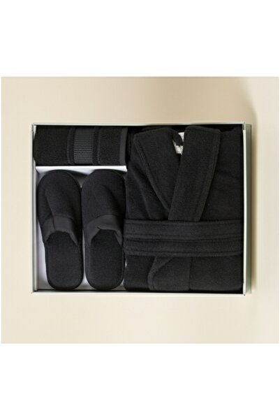 Özdilek Colourist Siyah Banyo Bornoz Seti (L)