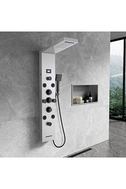 KEOKBON Panou de duș cu hidromasaj, oțel inoxidabil, 6 funcții, 8 duze de mas...