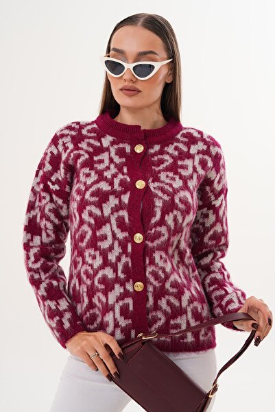 ŞİMAL Women's Leopard Print Button Closure Knitwear Knitted Cardigan 255143 -