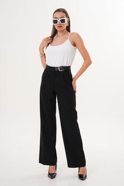 ŞİMAL Women's Belt Detailed Wide Leg Pants 255381 -