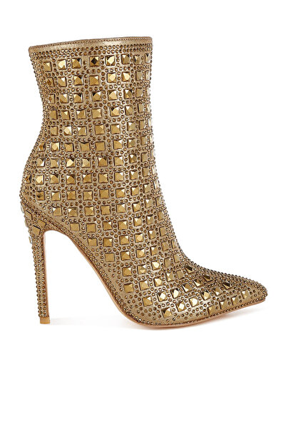 london Rag Women Pointed Toe Rhinestones Stiletto Boots in Gold