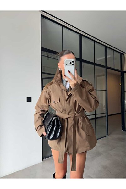 BB Bensu Buyruk DİK YAKA ÇİFT CEPLİ VİZON TRENÇKOT