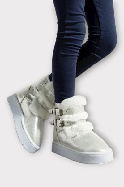 Liger İçi Kürklü Çift Kemerli Kalın Taban Kız Çocuk Bot BEYAZ