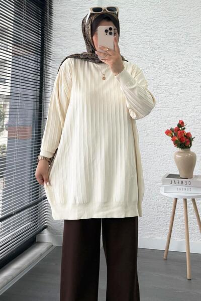 MELEK ARAZ Pulover pentru femei oversize mercerizat cu fire - Ecru