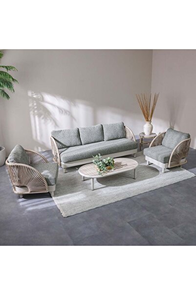 Danube Home طقم كنب بروس الخارجي بخمسة مقاعد | هيكل من الألومنيوم | أثاث فناء عصري | مشمشي/أخضر/أبيض