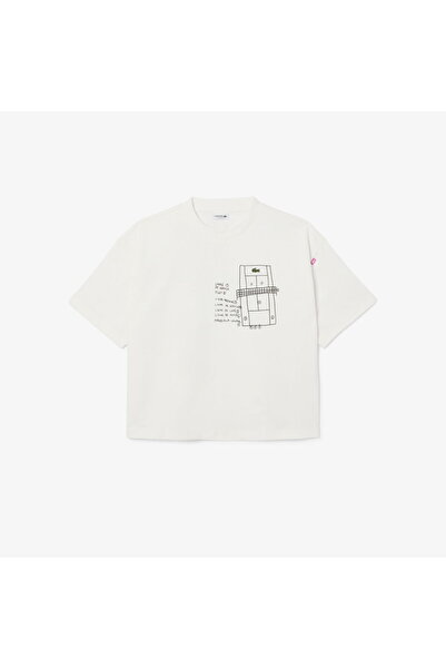 Lacoste Λευκό μπλουζάκι με στάμπα για κορίτσια με λαιμόκοψη