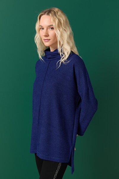 Selen Giyim Önü Nervürlü Degaje Yaka Triko Bluz