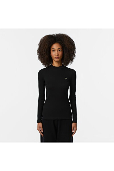 Lacoste Women's Slim Fit Long Sleeve Crew Neck Black T-Shirt