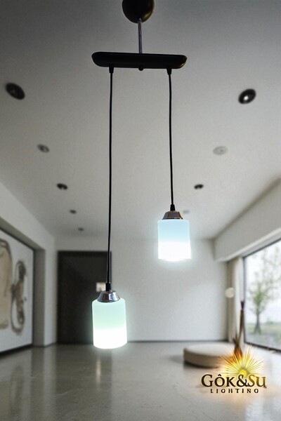 Göksu Lighting Cam 2 li Sarkıt Avize Modern Yemek Odası Salon Hol Antre