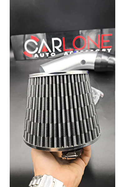 carlone Gümüş Renk Krom Borulu ve Gri Spor Açık Hava Filtre Seti -Boru Çapı 7,6cm-Uzunluk 23cm