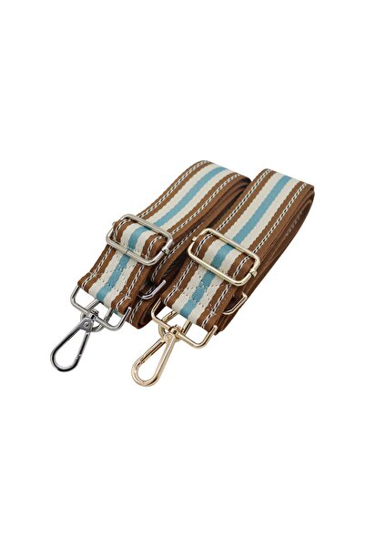 Anatolia Coffee-Cream-Turquoise Striped Polyester Adjustable Bag Strap 4Cmx 120 cm