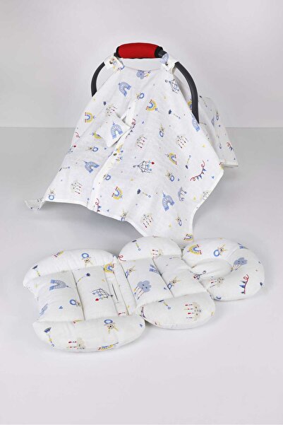 Umaybebek Puset Örtüsü, Puset Minderi, 2 Parça, Müslin, Seyahat arkadaşı - Bel Destekli