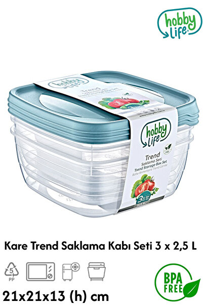 Plodna House Kare Trend Saklama Kabı Seti 3 Adet 2,5 L