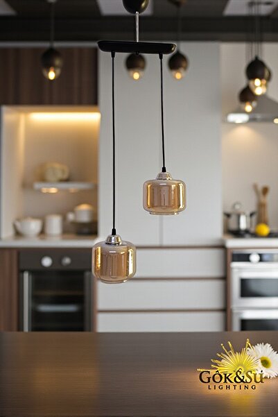 Göksu Lighting Cam 2 li Sarkıt Avize Modern Yemek Odası Salon Hol Antre